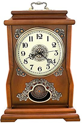 NSTVVEE Pendule de cheminée décorative silencieuse en Bois avec Pendule oscillant, Fonctionne à Piles, pour décoration intérieure de Chambre à Coucher ou de Salon (Jaune)