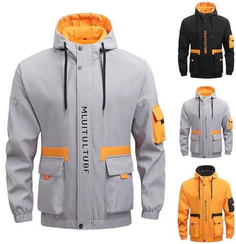 Flodxo Veste de pluie imperméable légère pour homme, grande taille, veste coupe-vent pour randonnée, marche, course à pied, manteau de pluie avec capuche, manches longues, fermeture éclair, manteau de