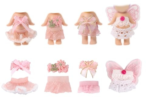4 Set 7,62cm Dockkläder för Sonny Angel Dockor, Samlarkläder för Vuxna med Toppar och Kjolar for Uppvisning och Dekoration (Rosa)