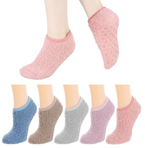 kodinsiivous 5 paia di calzini da donna morbidi con nodi, antiscivolo, morbidi calzini da casa, invernali, morbidi antiscivolo, calzini da letto, calze termiche per pavimento, casa, EU 35-40