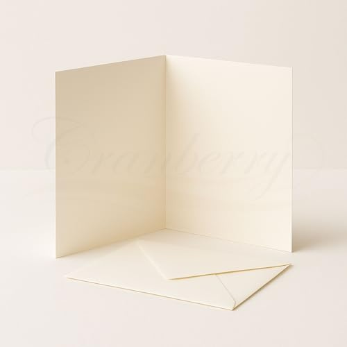 Cranberry 25 Pack A6 Ivory Cream 300gsm Card Making Set with C6 Envelopes | Pre-Creased Blank Cards 100gsm Ivory Gummed Envelopes Fits an A4 Sheet Folded into Four - DIY Stationery, Greetings Cards