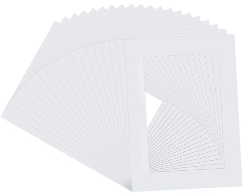 Daelesr 20 Pcs Carton Paspartú, Passepartout Blanco, Paspartú Marco de Biselado para Fotos, Passepartout Papel, para Enmarcar Imágenes Fotos Pinturas Carteles Impresiones Artísticas (25,4 x 30,5 cm)