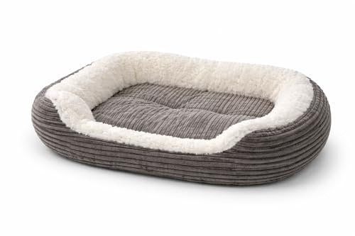 raxter Pet Basket Dog Bed & Cat Bed with Soft Fleece Faux Fur Lining, Washable, Anti-Slip Base, Raised Sides, Brown & Grey (Grey, S)