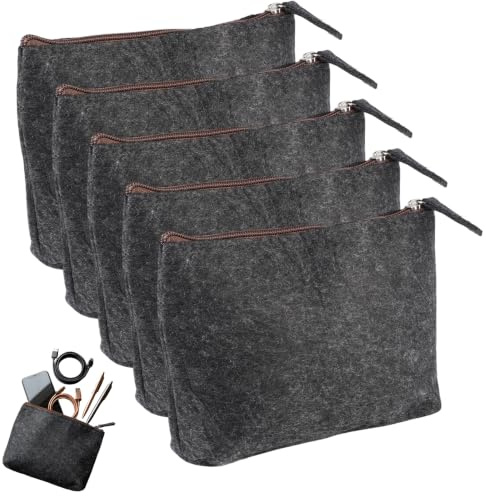 5 stycken filtpennfodral, 20 x 16 cm liten filtväska, multifunktionell | Sminkväska med dragkedja, researtiklar toalettväska, brevpapperspåsar för kosmetika, pennor, blyertspennor, gelpenna