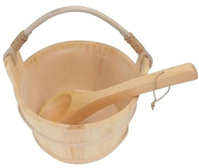 KTUXZCI Set di accessori per sauna con cucchiaio di legno, secchio per sauna e mestolo di grande capacità, fatti a mano, comodi e set da bagno fatti a mano,