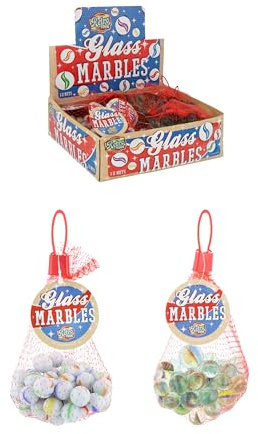 Henbrandt Glass Marbles Net of 50pcs - Single pack, available in two Assorted Designs Retro Toys Traditional Marble Game Party Bag Fillers Playground Games Includes Shooter Marble