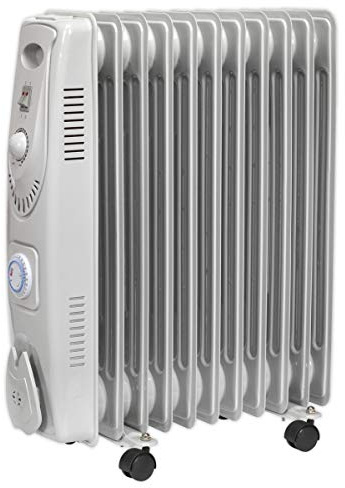 Sealey RD2500T Oil Filled Radiator, 2500W/230V, 11 Element with Timer, White