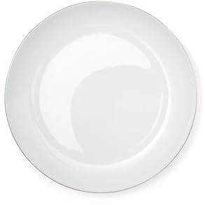 Excelsa Platinum Plat Fruits, Porcelaine, Blanc/Bord Argent, 22 x 22 x 1,5 cm