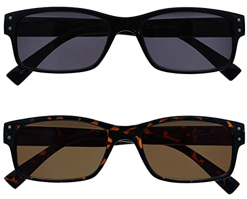 The Reading Glasses Company La Compañía Gafas De Lectura Pack 2 Hombres Grande Negro Marrón Carey Lectores De Sol UV400 Bisagras Resorte SS11-12 +1,50