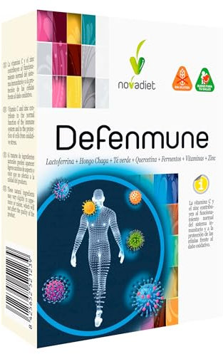 Novadiet - DEFENMUNE Cápsulas con Lactoferrina, Hongo Chaga, Té Verde, Quercetina, Fermentos, Vitaminas y Zinc - Refuerzo Inmunológico - Protección Celular y Organismo - 30 Cápsulas Vegetales