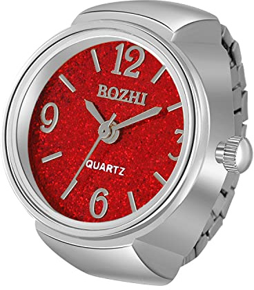 Lancardo Ring Watch for Women and Men Analog Quartz Watch Arabic Numerals Dial Elastic Band Bling Colorful Sliver Finger Watch