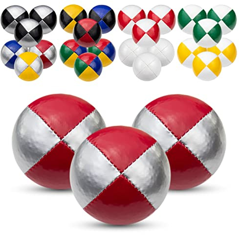 Juggle Dream 3x Pro Thud jongleringsbollar – set med 3 professionella jongleringsbollar med gratis inlärningsvideo online, perfekt för nybörjare och experter (silver/röd)
