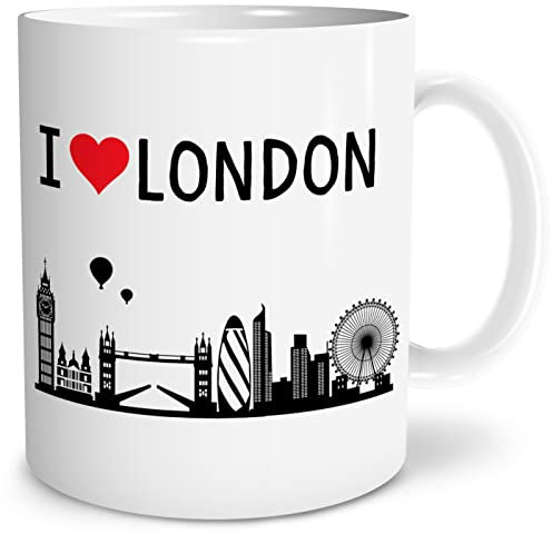 OWLBOOK® I love London Skyline Tasse mit Spruch Geschenke Geschenkideen als Erinnerung oder Mitbringsel von einer Reise für Männer und Frauen zum Geburtstag Keramik 300 ml