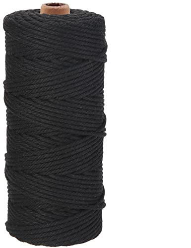 GOHOF Macrame Cotton Cord 3mm x 100m - Premium 4 Strand Twisted Soft Rope for Art, String Without Chemicals (Black)