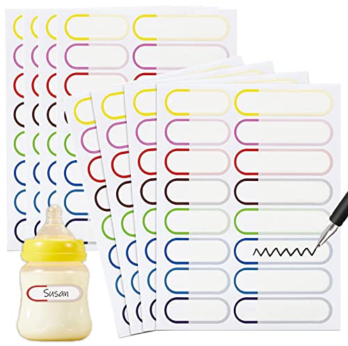 128pcs Baby Bottle Waterproof Labels for Daycare Reusable, Kids Adult Write-On Name Tags Sticker, Personalized Self Adhesive Label Stickers for School Organization Food Containers