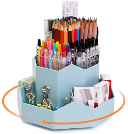 FRETONBA Drehbarer Stiftehalter - 360 Rotierende Große Kapazitätstifte Organizer,Stiftehalter Kinder mit 9 Fächer für Schreibtisch,Büro,Schule,Familie (Blau)