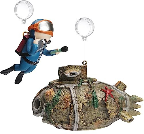 KIDDCW Schwimmende Aquarium-Dekorationen, Taucher und U-Boot, Cartoon-Fisch, Spielkamerad, Aquarium-Zubehör, niedliche Unterwasserlandschaftsgestaltung, Ornament, 2 Stück
