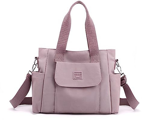 YANAIER Damen Handtasche Umhängetasche Multi Fach Shopper Schultertasche Wasserdicht Nylon Henkeltasche für Reisen Schule Arbeit Hellviolett
