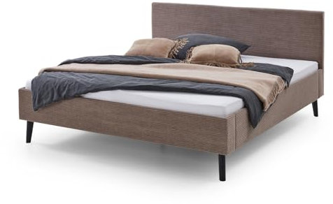 Furn.Design Polsterbett 180 x 200 cm in Taupe braun Cord Doppelbett Ehebett großes Schlafzimmerbett mit Massivholzfüßen Höhenverstellbare Liegehöhe Isola (180 cm)