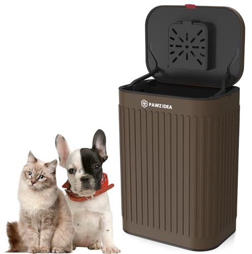 PAWZIDEA Dog Poop Trash Can Outside Wall Mounted, Dog Waste Trash Can with Lid, Hanging on Fence, Garbage, Outdoors, Metal Dog Poop Container, Small Garbage Can Odor Control w/Activated Carbon Filter