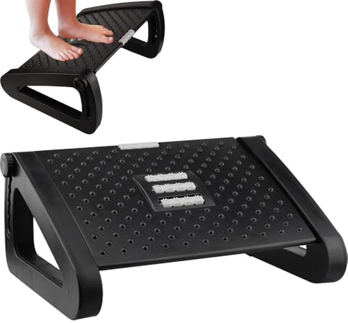 Reposapiés para escritorio, reposapiés con función de masaje, 6 alturas ajustables, reposapiés ergonómico, ideal para el hogar, la oficina y los viajes