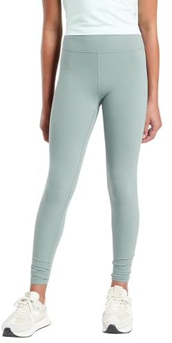 Haloumoning Legging pour Fille - Pantalon de Yoga - Couleur Unie - Jogging - Sport - Entraînement Basique - Élastique - Opaque pour Enfants, Vert, 7-8 Ans