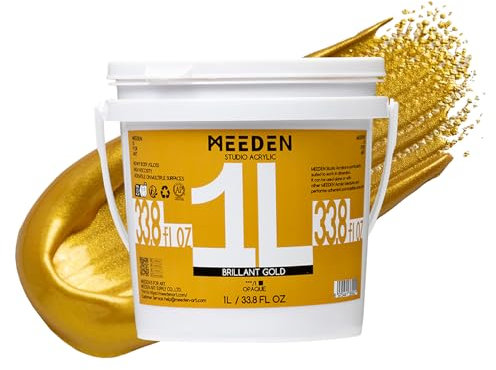 MEEDEN Metallic Gold Acrylfarben 1L: Heavy Body Gloss Acryl Farbe für Leinwand Holz Wand Textile, Groß Acrylic Paint - Wasserfest & Ungiftig & Schnelltrocknend - Brilliant Gold