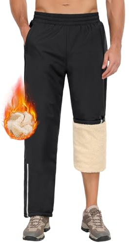 PASUDA Jogginghose Herren Winter Warme Fleece Gefütterte Winterhose Skihose Wasserdicht Winddicht Outdoorhose Wanderhose Thermo Arbeitshose Trekkinghose mit Zipper (Schwarz, XXL)