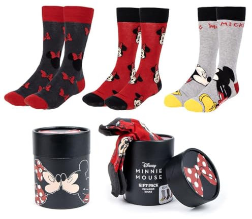 Disney lustige und bunte Socken Damen 3er Pack Damen Socken Motive Geschenkset Lilo und Stitch, Minnie Mouse, Mickey Mouse, Snoopy (DE/NL/SE/PL, Numerisch, 36, 43, Regular, Regular, Rot)