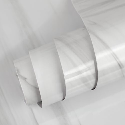 vgoltd Furniture Sticker Marble Effect Self Adhesive Vinyl Sticky Back Peel and Stick Contact Paper Roll for Kitchen Countertop Worktop Table & Door (Style 1 White, 60 x 200 cm)