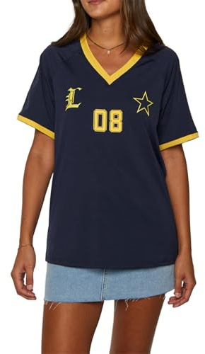 SANSIWU Jersey tröjor för kvinnor Y2k överdimensionerat antal grafisk t-shirt v-ringad tröja t-shirt sportig estetisk preppy kläder streetwear, A-01, L