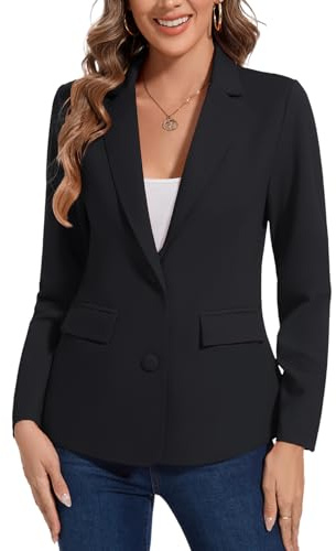 MINTLIMIT Women Notched Lapel Button Blazers Long Sleeve Jacket Suit Work Office (Black XXL)