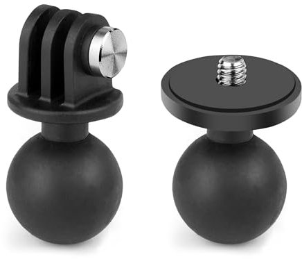 GEPULY 2pcs 1''Ball Head Mount 1/4-20 Threaded Stud+Tripod Adapter for Gopro Hero Series/AKASO/Insta360/DJI/OSMO Action Camera, Fit RAM Ball Head Mount B Size Double Socket Arm
