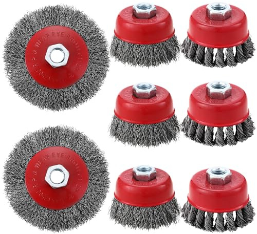 8 Pezzi Spazzole Per Trapano, Spazzole Metalliche per Smerigliatrice Angolare, M14, Spazzole a Tazza e a Disco da 75/100 mm, per Trapano, Pulizia Metallo, Rimozione Ruggine