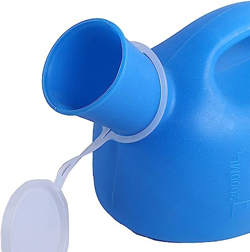 läckagesäker bärbar urinflaska, Bärbar återanvändbar urinalflaska for män med skruvlock, graderingar, blå, 2000 ml