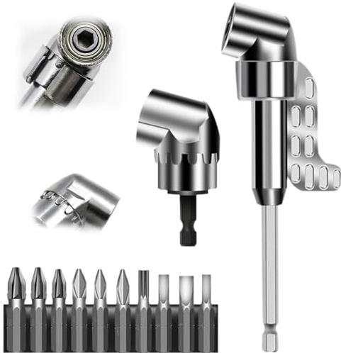 105° Winkelschrauber Vorsatz Adapter, Winkelbohraufsatz mit Magnet & 1/4 Zoll Sechskantschaft, Bithalter Magnetisch, Winkelaufsatz für Akkuschrauber, Bohrmaschine & Werkstatt (Lang+Kurz)