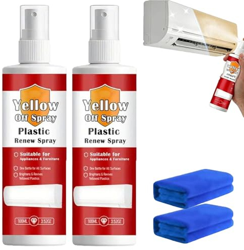 Spray detergente ingiallinte per plastica, spray multiuso per rimuovere l'ingiallimento dalla plastica, detergente e ripristinante per elettrodomestici, pavimenti, sedile del WC (2 Pcs)