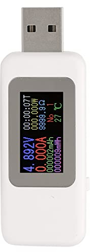 Hidyliu Digital USB-spänningsmätare och Amperage Tester med LCD-skärm, Mäter Ström och Spänning Till DC 30V för Tekniska Entusiaster, Lättviktsbärbar Design (Vit)