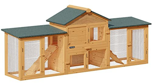 CADOCA® Kaninchenstall 2stöckig 204x45x84cm Lauframpen Garten Hasenkäfig Kleintiergehege Hühnerstall Nagergehege