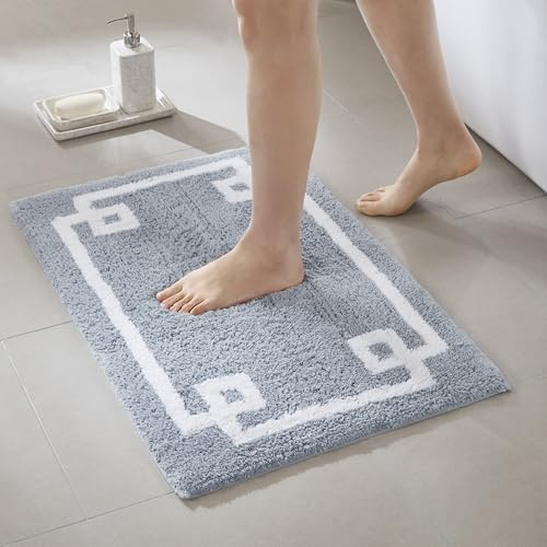 Madison Park Evan 100% Cotton Bathroom Rug Non Slip Backing-Luxrurious Tufted Plush Bath Mat Absorbent, Quick Dry, Spa Design Shower Room Décor, 20x30, Blue