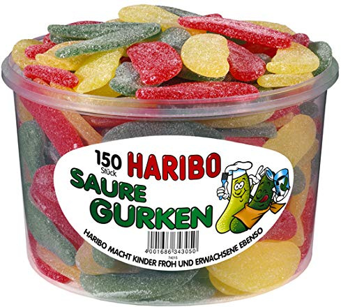 HARIBO-Saure Gurken-Weingummi/Fruchtgummi-Box mit 150 Stück