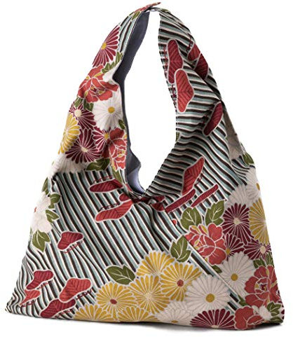 NOREN ] Japanischer Furoshiki Tasche (Retro Flower/Linie Blau) 100% Baumwolle Stoff-Tote Bag Handtasche/Stoffbeutel Shopper Faltbar Wiederverwendbar