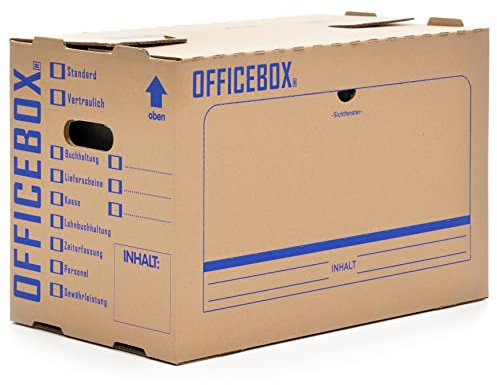 KK Verpackungen® Ordnerkarton Officebox | 20 Stück, Stabile Archivbox mit Sichtfenster für bis zu 6 Ordner | Stapelbare Archivkartons mit Ankreuz- & Beschriftungsfeldern in Braun