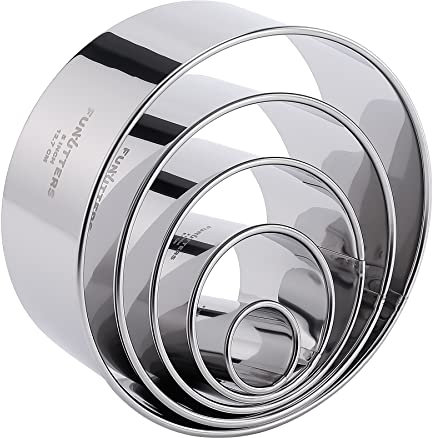 Cookie Cutter Set, 5 Pc. Kit, Measuring 1'', 2'', 3'', 4'' and 5'', Round Metal Baking Rings for Pastry, Biscuits, and Dough Cutting, Heavy Duty and Reusable, Multiple Sizes