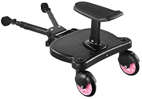 Buggy Board with seat, Standing Board, Toddlers Stroller Board Kiddy Board Stable Two Wheel Design with Seat, Standing Board fits Any Pushchair Available (Pink)