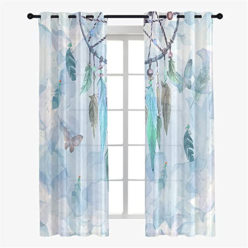 Hiseng Schiebegardinen Voile Vorhang Gardinen 2er Set, Traumfänger Sheer Schiebevorhänge Lichtdurchlässig Flächenvorhänge für Wohnzimmer Fensterschal Schlafzimmer (140x244cm,Blauer Schmetterling)