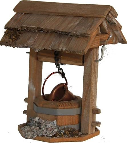 FADEDA Gårdsfontän med tak/höjd: 12 cm/handmålad/detaljerade krubbfigurer – julbord, dekoration, krubbtillbehör