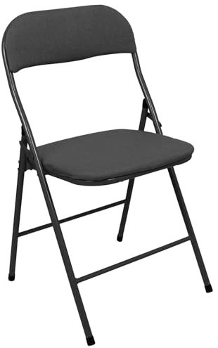 Harbour Housewares Fabric Padded Folding Chair - Black - Cushioned Foldable Chair with Metal Frame Fabric Upholstered Seat Folding Seats Indoor for Home, Dining, Office