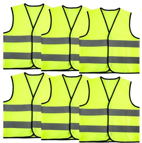 6 Pcs Kids Hi Vis Vest Child High Visibility Vest Bulk Children Hi Vis Safety Vests with Reflective Strips for Girls Boys Gift Play Outside Ride Bike (Green, L, 10-12 years(130-140 cm))
