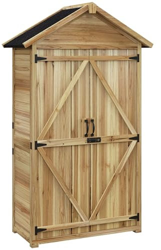 Outsunny Armoire de Jardin abri Jardin Remise pour Outils sur Pied avec Toit en Asphalte imperméable Doubles Portes verrouillables dim. 102L x 54l x 177H cm Bois Naturel
